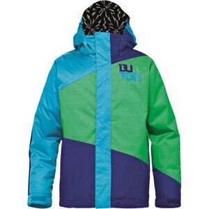 Burton boys' snow jacket XS 5-6 blue green colorblock snowboarding winter hood